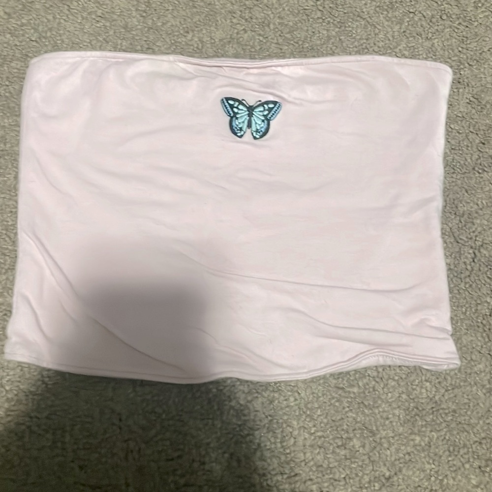 Pink butterfly tube top